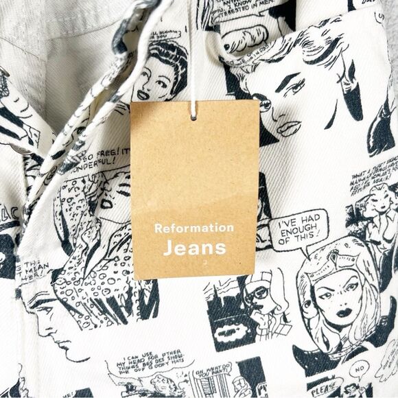 NWT Reformation Cynthia High Rise Straight Jeans in Black & White Comic Size 26 - Picture 9 of 11